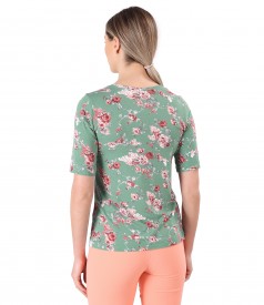 Bluza din jerse elastic imprimat cu motive florale