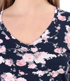 Bluza din jerse elastic imprimat cu motive florale