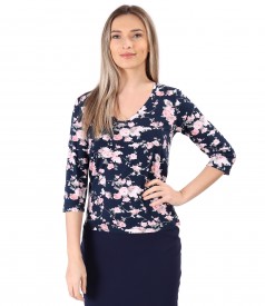 Bluza din jerse elastic imprimat cu motive florale