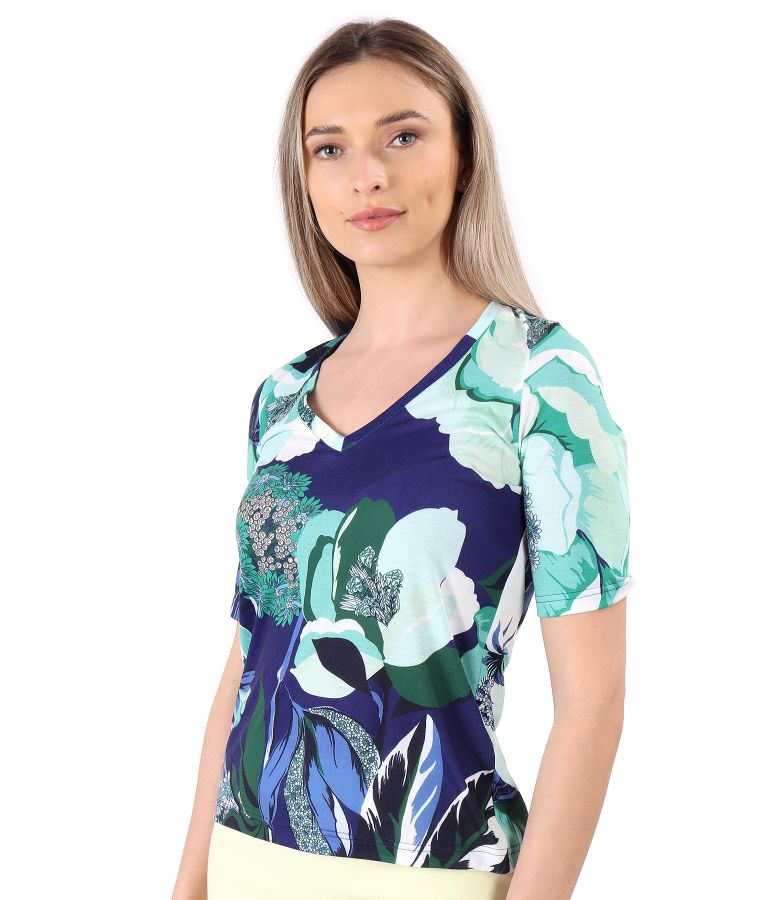 Bluza din jerse elastic imprimat cu motive florale