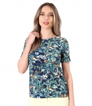 Bluza din bumbac elastic imprimat cu motive florale