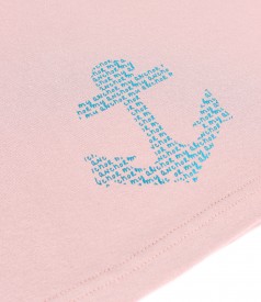 Bluza din jerse elastic uni cu ancora decorativa