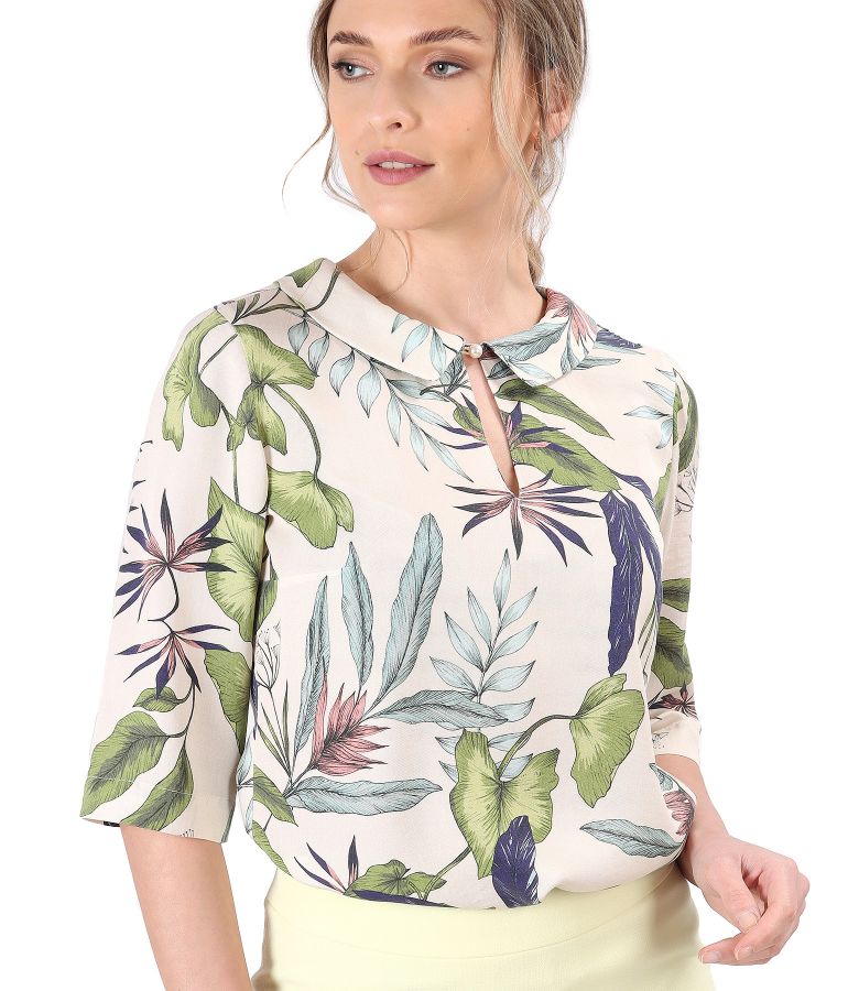 Bluza eleganta din tencel imprimat cu motive florale