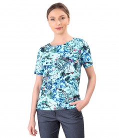 Bluza din bumbac elastic imprimat cu motive florale