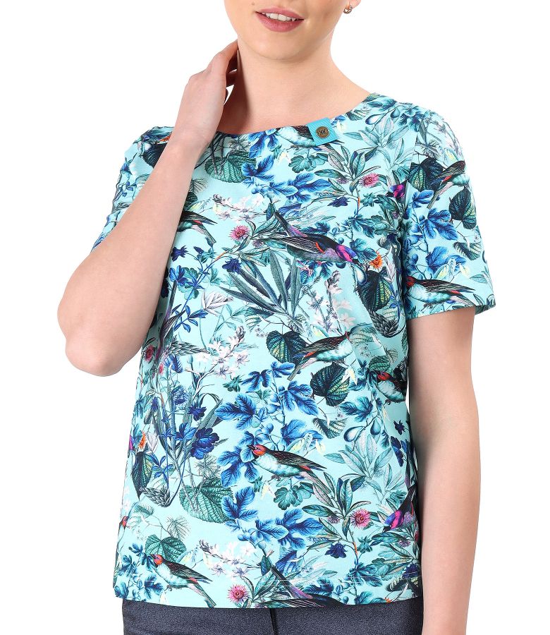 Bluza din bumbac elastic imprimat cu motive florale