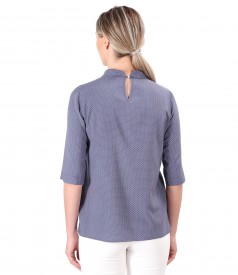 Bluza din viscoza imprimata cu picouri si guler rotund