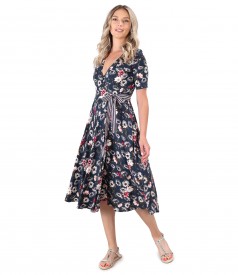 Rochie midi petrecuta din jerse elastic imprimat cu motive florale