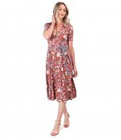 Rochie midi petrecuta din jerse elastic imprimat cu motive florale