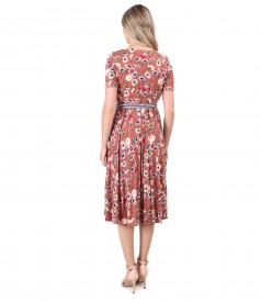 Rochie midi petrecuta din jerse elastic imprimat cu motive florale