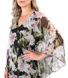 Rochie fluture din voal imprimat cu motive florale