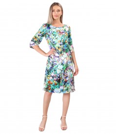 Rochie eleganta si lejera din saten plin de viscoza cu motive florale