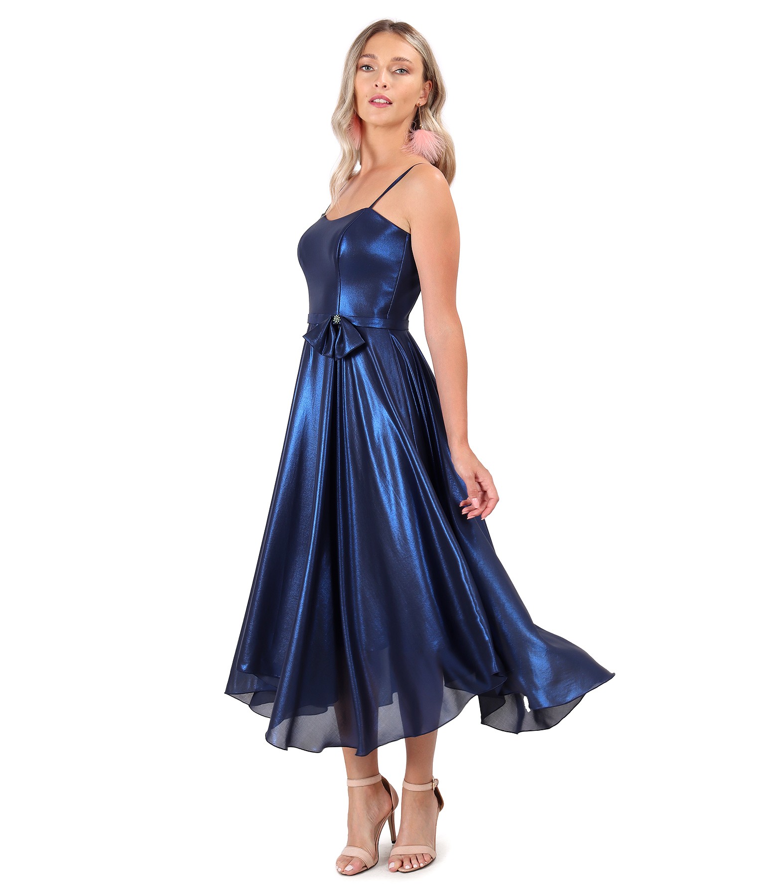 Rochie de cu corset fusta din voal sidefat albastru - YOKKO