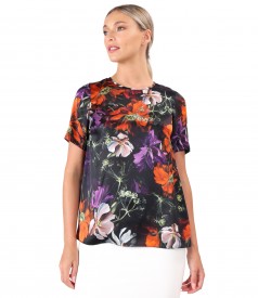 Bluza din matase naturala imprimata cu motive florale