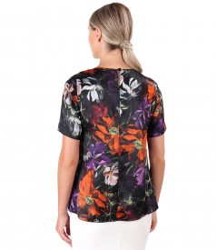 Bluza din matase naturala imprimata cu motive florale