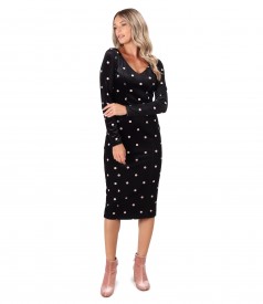 Rochie eleganta din catifea elastica imprimata cu buline