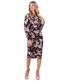 Rochie din catifea elastica imprimata cu motive florale