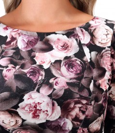 Rochie din catifea elastica imprimata cu motive florale