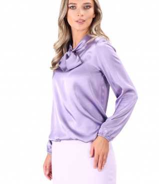 Bluza din saten de viscoza cu guler tip esarfa