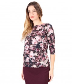 Bluza din jerse elastic imprimat cu motive florale