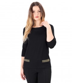 Bluza din jerse elastic fin cu elastic auriu in talie