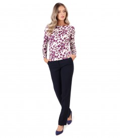 Bluza din jerse elastic de viscoza imprimata cu pantaloni drepti