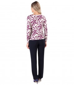 Bluza din jerse elastic de viscoza imprimata cu pantaloni drepti