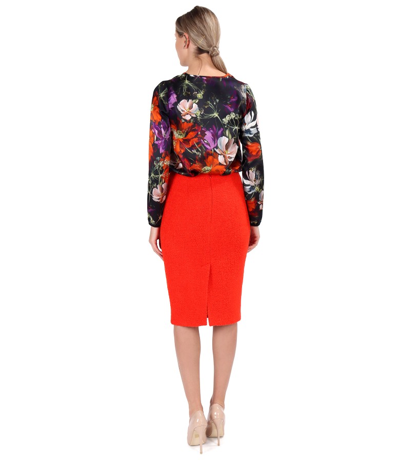 Bluza din matase naturala cu fusta office din bucle cu lana si alpaca