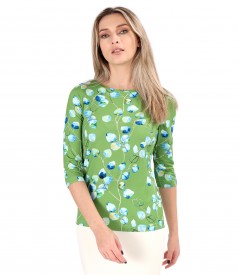Bluza din jerse elastic imprimat cu motive florale