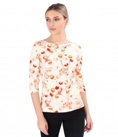 Bluza din jerse elastic imprimat cu motive florale