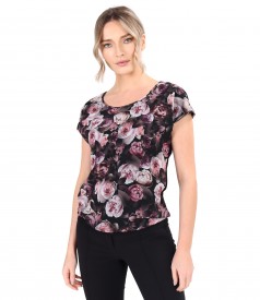 Bluza cu fata voal imprimat cu motive florale