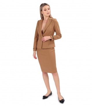 Costum dama office cu sacou si fusta din stofa elastica