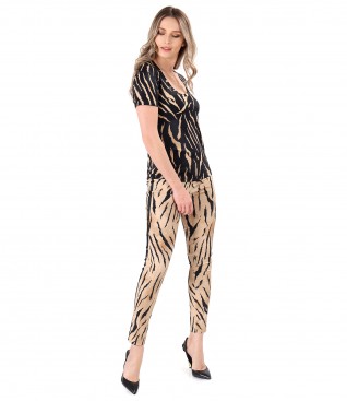 Tinuta eleganta cu bluza si pantaloni cu animal print