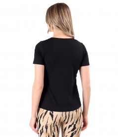 Bluza din jerse elastic fin cu banda de rips in talie