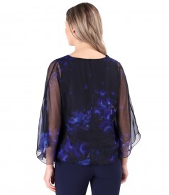 Bluza tip fluture din voal imprimat digital cu motive florale