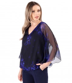 Bluza tip fluture din voal imprimat digital cu motive florale