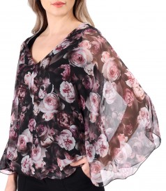 Bluza tip fluture din voal imprimat digital cu motive florale