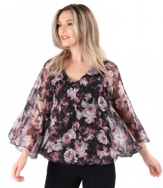 Bluza tip fluture din voal imprimat digital cu motive florale