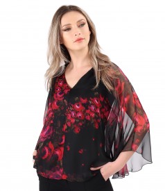 Bluza tip fluture din voal imprimat digital cu motive florale