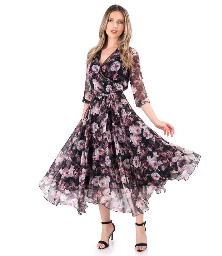 Rochie din voal imprimat cu motive florale