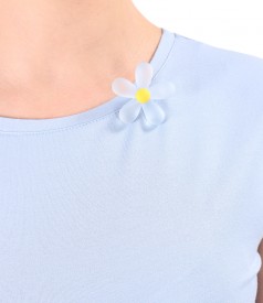 Bluza eleganta din jerse elastic cu floare la decolteu