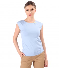 Bluza eleganta din jerse elastic cu floare la decolteu