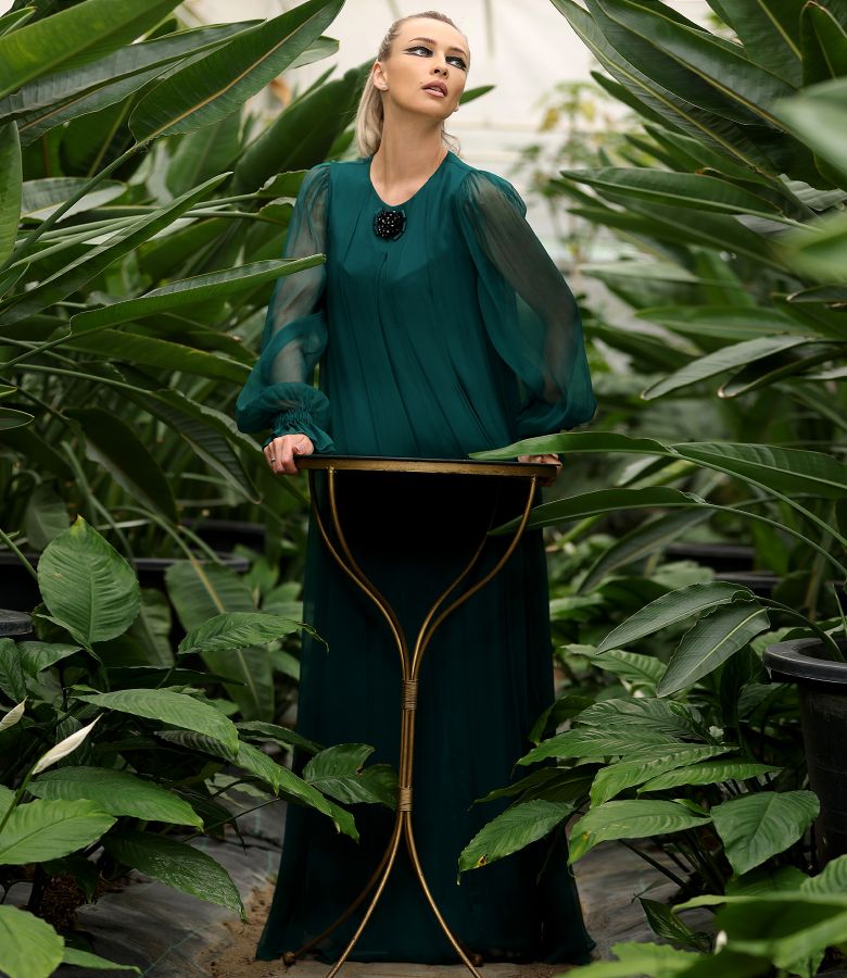 Rochie lunga din voal de matase naturala