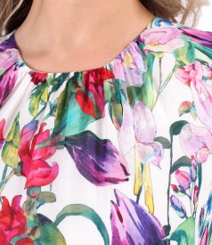 Rochie midi din voal de bumbac imprimat cu motive florale