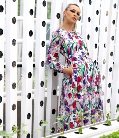 Rochie midi din voal de bumbac imprimat cu motive florale