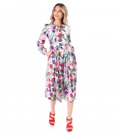 Rochie midi din voal de bumbac imprimat cu motive florale