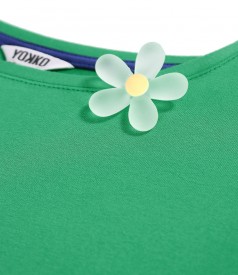 Bluza eleganta din jerse elastic cu floare la decolteu