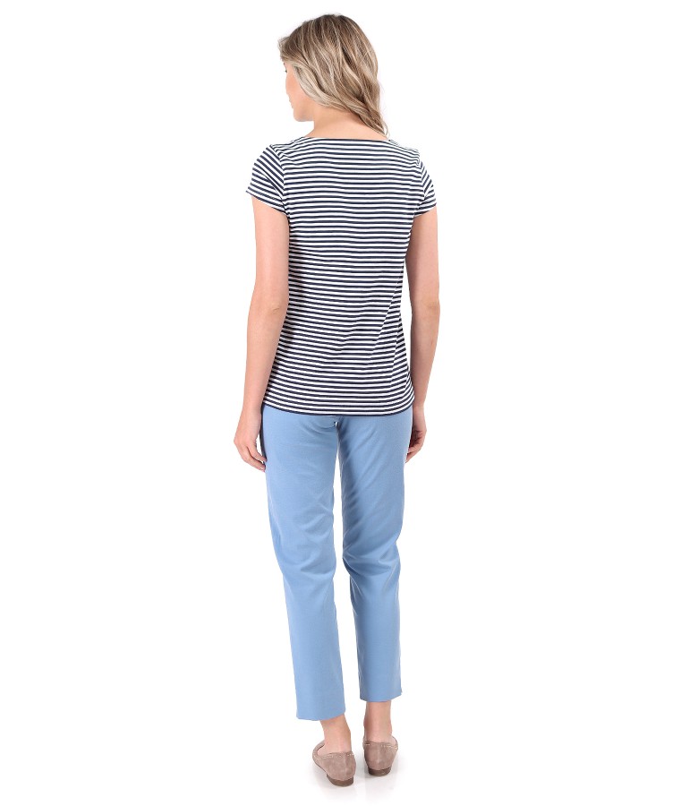 Tinuta smart/casual cu bluza din jerse cu dungi si pantaloni pana