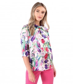 Bluza din matase naturala imprimata cu motive florale