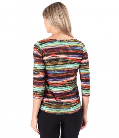 Bluza din jerse elastic imprimat cu motive geometrice