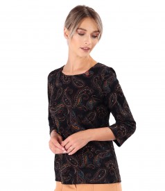 Bluza din jerse elastic brocat imprimat cu motive paisley